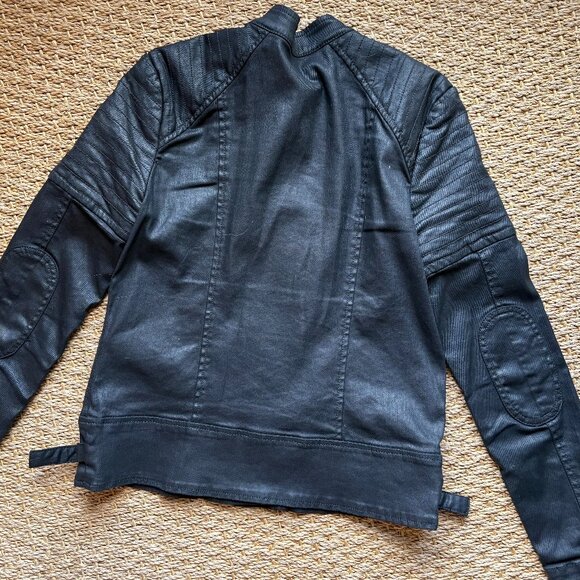 7 For All Mankind XS Coated Black Moto Jacket - Picture 3 of 5
